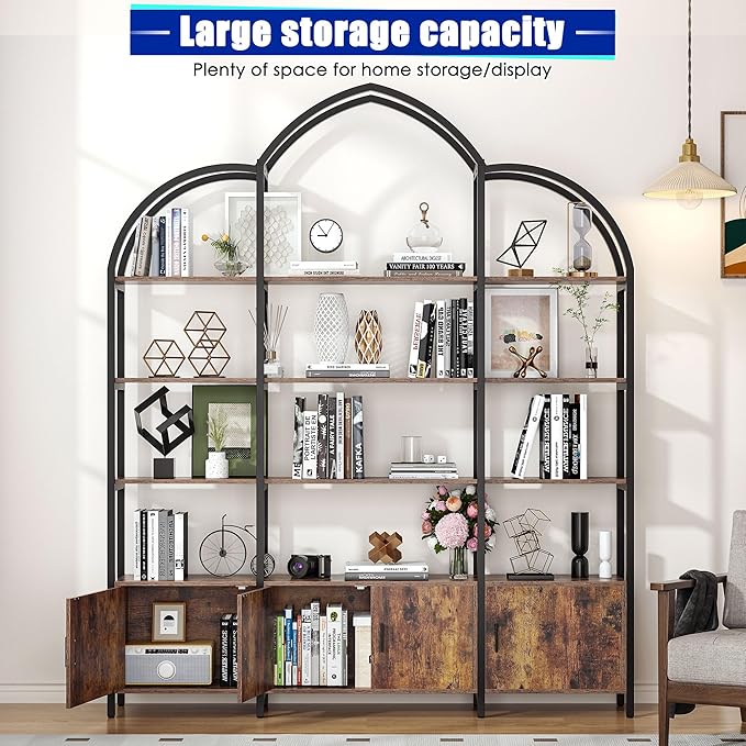 Triple Wide 5 Tier Tall Arched Bookshelf and Bookcase - Image 6