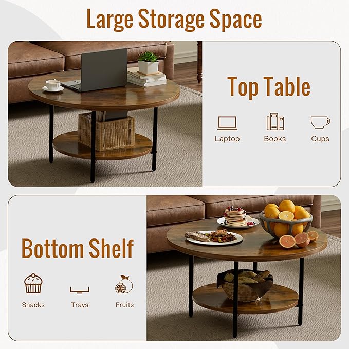 Round Coffee Table, 27.6" Circle Coffee Table - Image 6