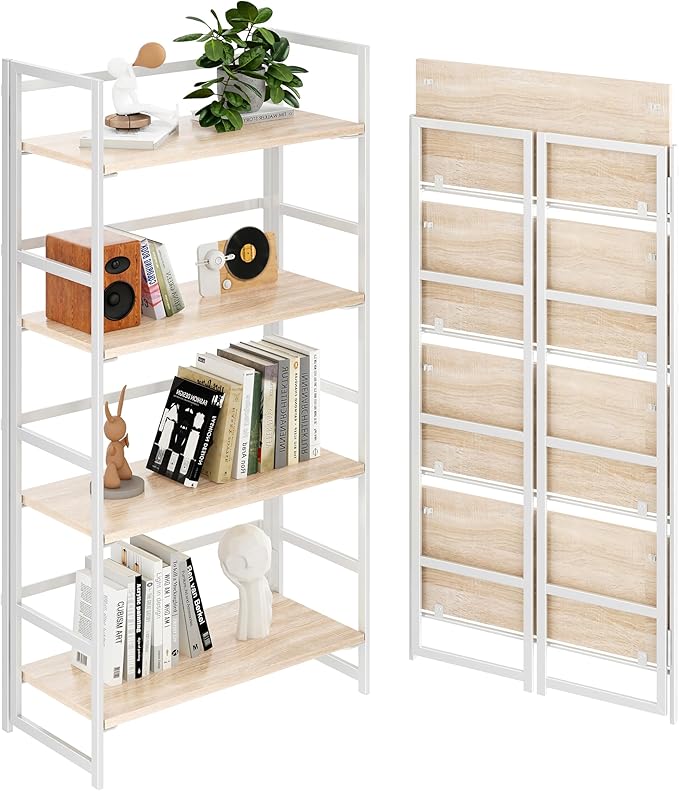 BHG Vintage Multifunctional Folding Bookshelf, No-Assembly Plant Stand Storage by BHG