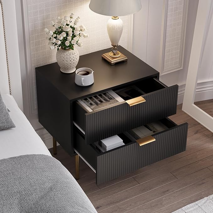 Black Nightstand for Bedroom, Fluted Night Stand, End Table for Living Room - Image 7