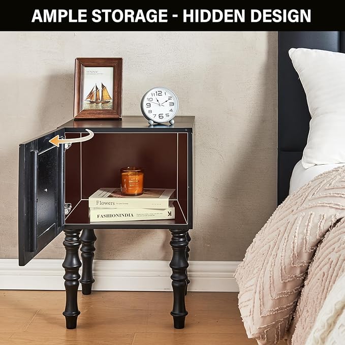 CozyDH Black Nightstand with Storage 23", Mid Century Modern Solid Wood End - Image 3