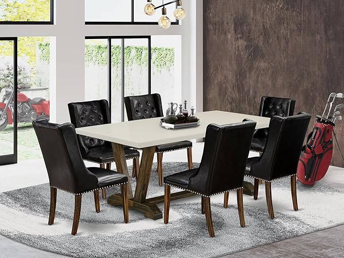 East West Furniture V727FO749-7 7 Piece Dining Table Set Consist of a Rectangle - Image 2