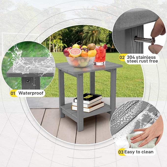 Melucivi Weather Resistant Outdoor Side Table, Double Small Adirondack Side - Image 4