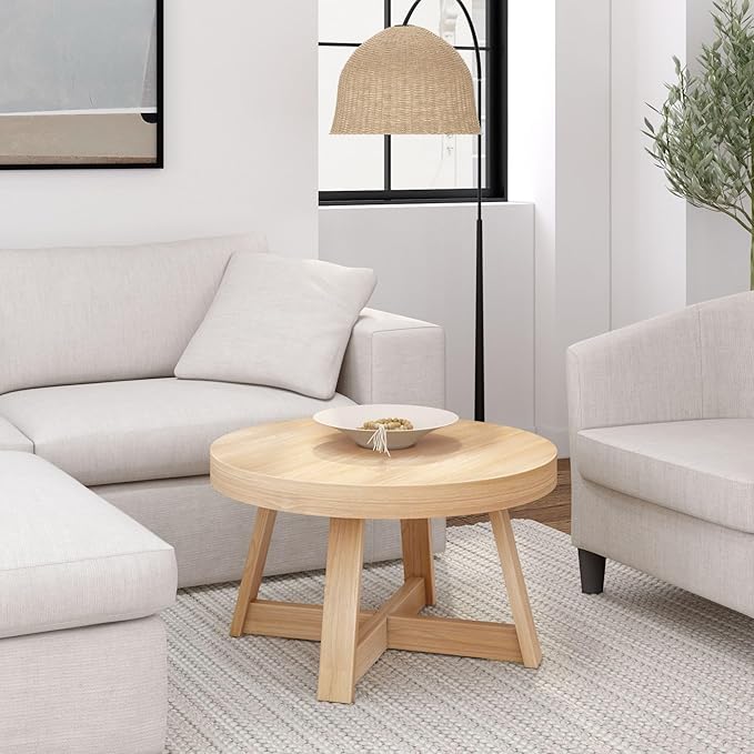 Plank+Beam Classic Round Coffee Table, 30 Inch Farmhouse Coffee Table, Rustic by PlankBeam