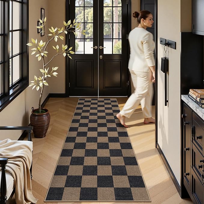 Lahome Checkered Easy Jute 2x8 Runner Rug, Washable Kitchen Runner Rug Non Slip - Image 6