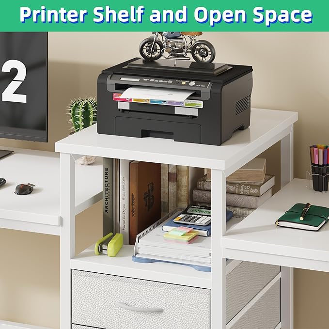 93'' Two Person Desk with Charging Station, Long Desk with 3 Drawers and - Image 6