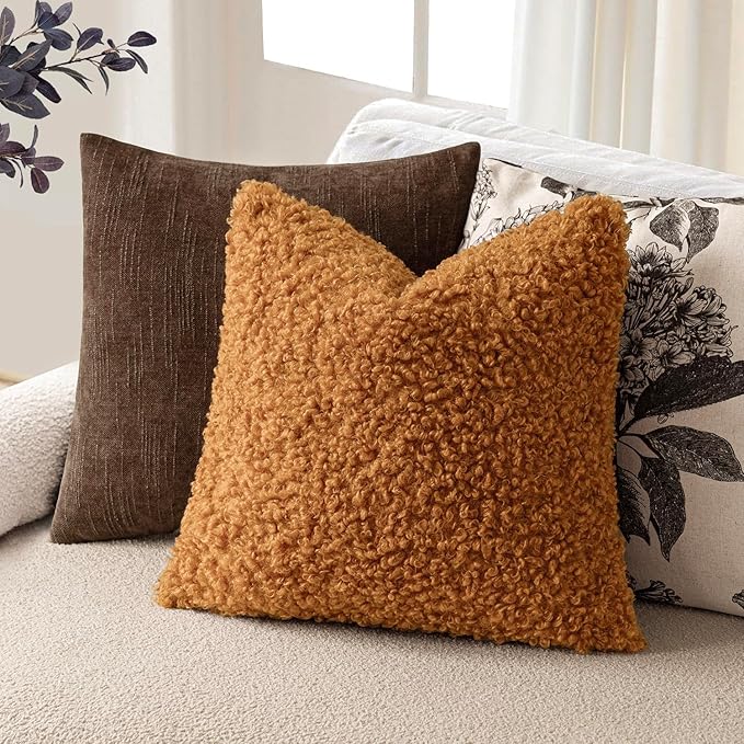 Foindtower 2 Pieces 24x24 Inch Orange, Faux Fur Throw Pillow Cover Accent - Image 5