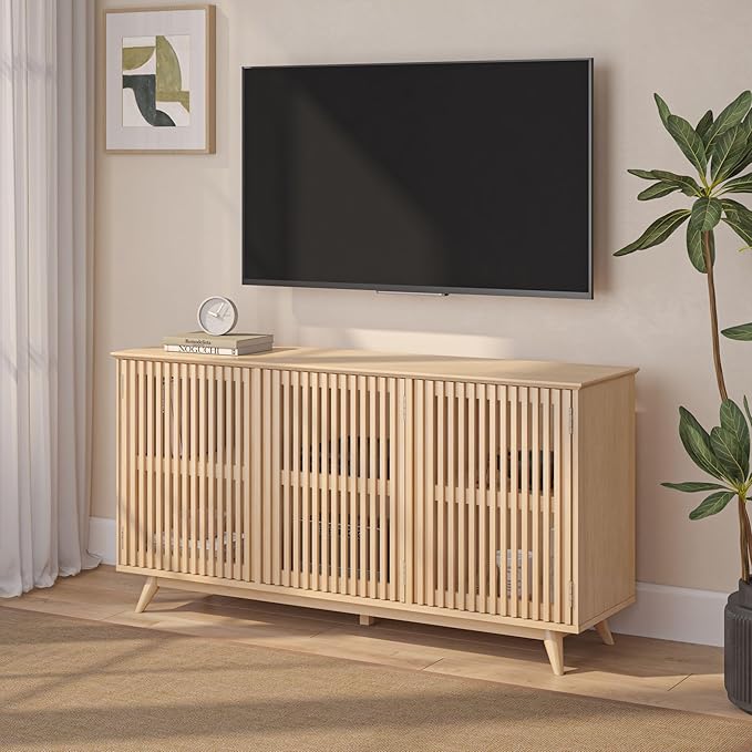 Plank+Beam Mid-Century Modern Wood TV Stand, Three Door Solid Wood - Image 9