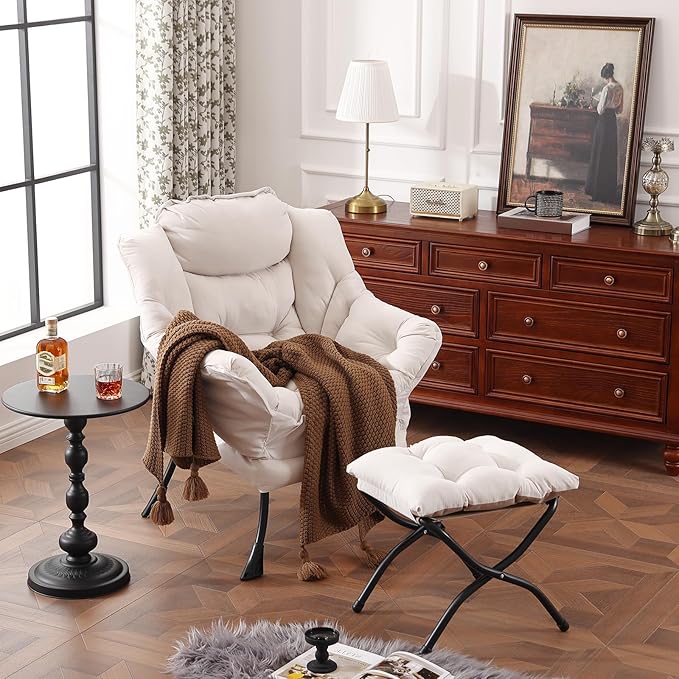 Lazy Chair with Ottoman, Modern Chair with Folding Footrest, Lounge Accent Chair - Image 4
