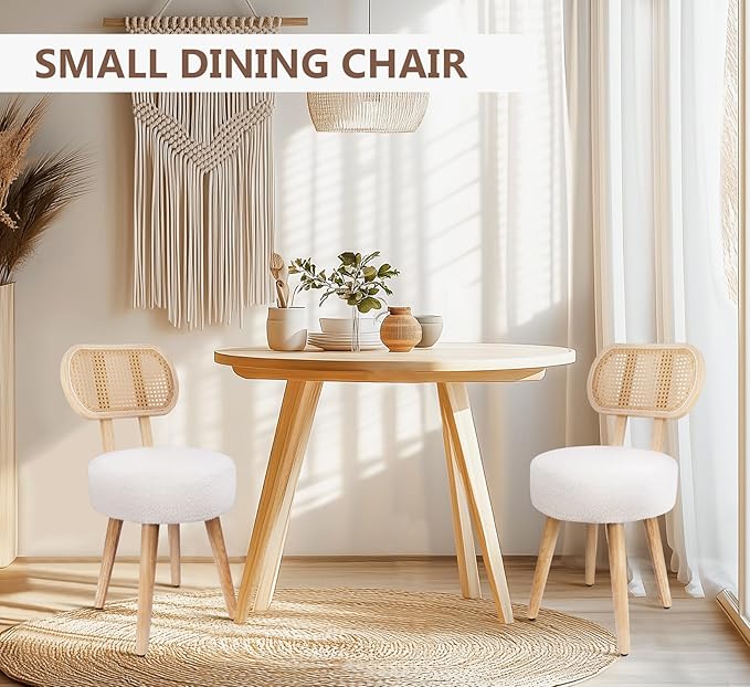 Rattan Dining Chair, Kitchen Dining Room Chairs, Mid Century Modern Boucle Chair - Image 5