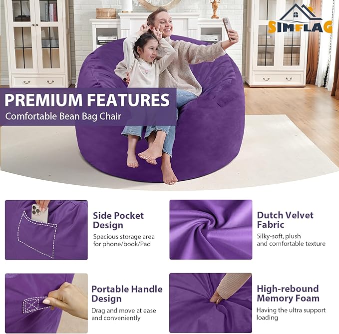 3FT Bean Bag Chair, Comfy Bean Bag Chairs - Image 4