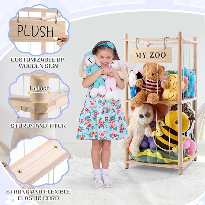Stuffed Animal Storage Zoo, Wooden Stuffed Animal Organizer - Image 5