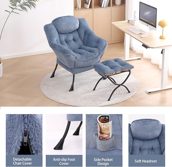 LITA Lazy Chair with Ottoman, Modern Accent Leisure Upholstered Sofa Chair - Image 4