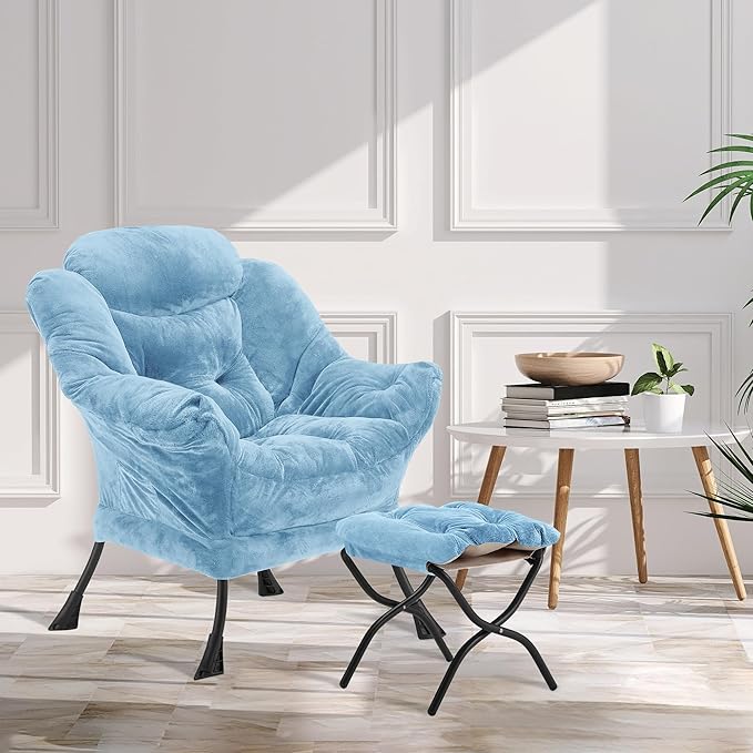 Fabric Lazy Chair with Ottoman, Oversized Upholstered Sofa Chair - Image 2