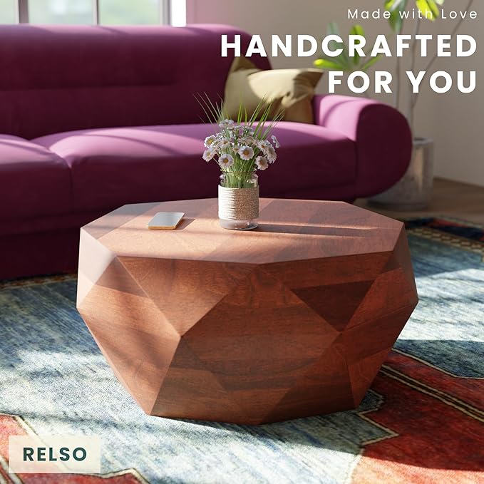 Relso Solid Wood Geometric Faceted Coffee Tables Living Room, Crafted - Image 10