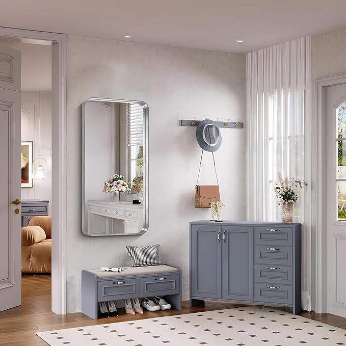 FORBATH 24x48 Inch Bathroom Mirror, Brushed Silver Deep Frame Narrow Full - Image 2