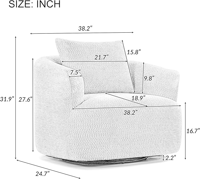 Merax Modern Cozy Chenille 360° Swivel Sofa Chair w/a Throw Pillow, 38.2" - Image 2