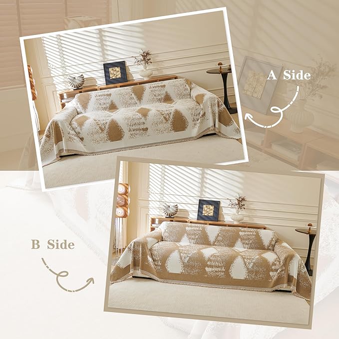MYSKY HOME Couch Cover for Dogs Washable Khaki Rhombic Couch Sofa Protector - Image 3