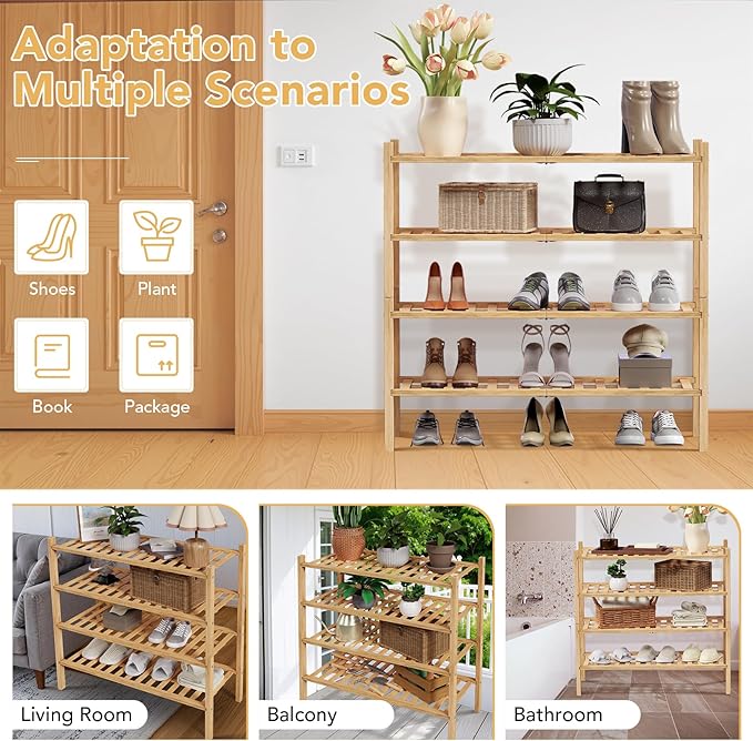 Haddockway 4 Tier Bamboo Shoe Rack Storage Organizer, Small Space 27"x11"x26" - Image 7