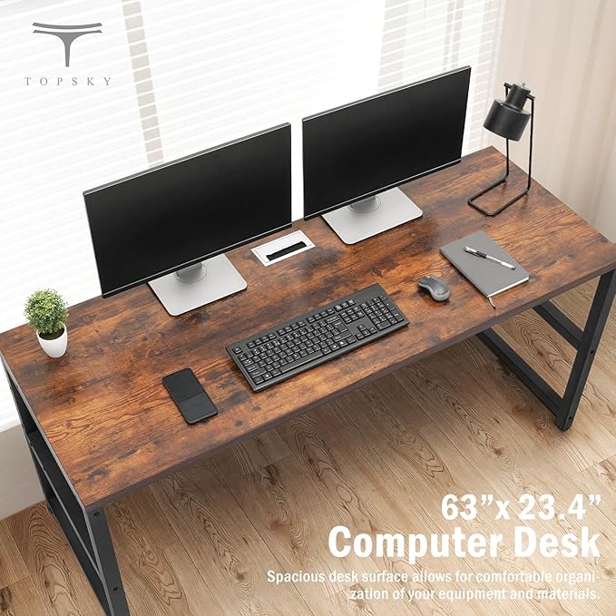 TOPSKY Computer Desk with Bookshelf/Metal Hole Cable Cover 1.18" Thick Desk - Image 4