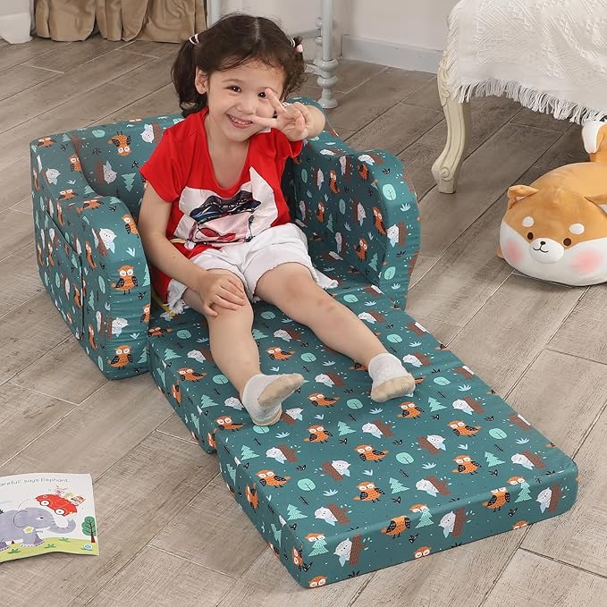Happy Owl Kids Sofa, 2-in-1 Kids Couch Fold Out, Convertible Sofa to Bed - Image 4