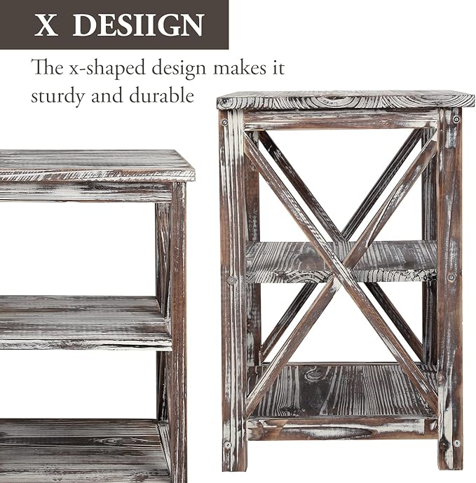 MyGift 24 Inch Tall End Table, Rustic Torched Solid Wood Living Room Accent - Image 6