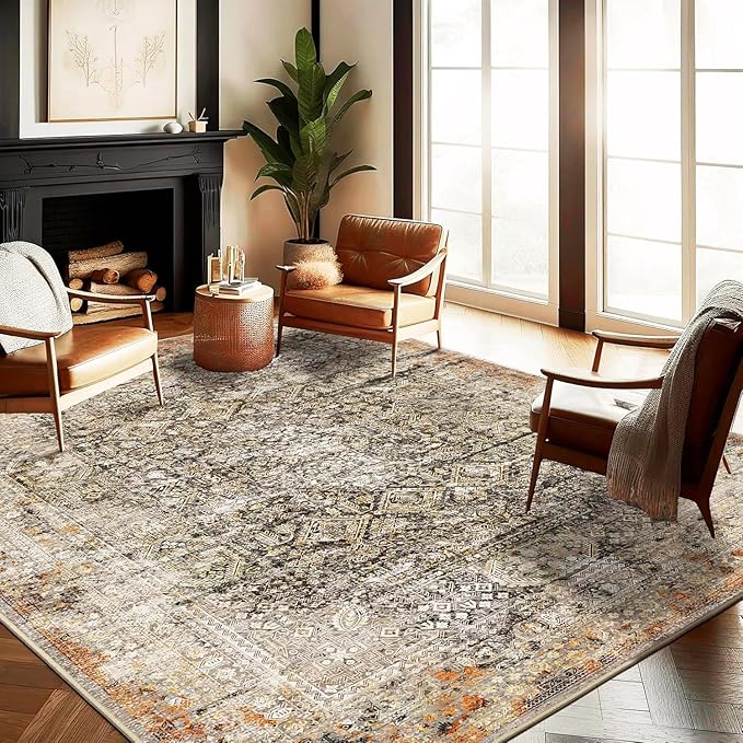 Area Rug 8'x10' Washable Vintage Traditional Mat Distressed Indoor Foldable by CHAMPLANT