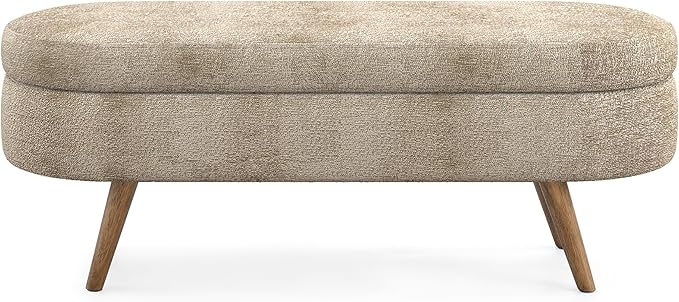 Oval Storage Bench 43.5" Linen Fabric Upholstered Entryway Bench - Image 6