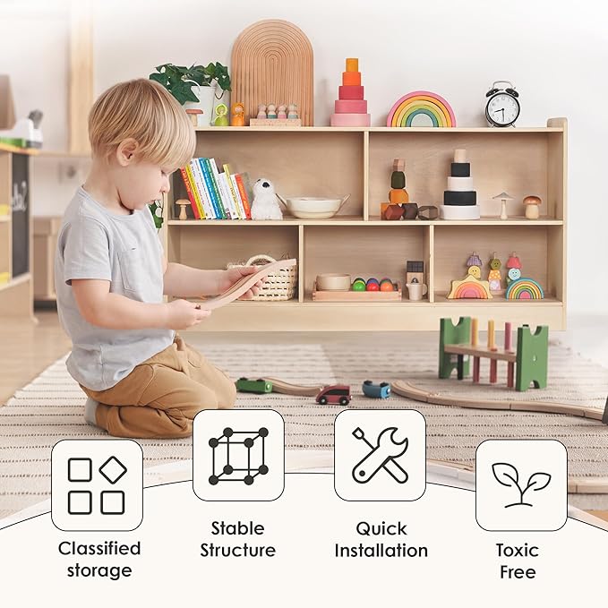 5-Section Wooden Toy Shelf for Kids, Montessori Shelf Storage - Image 3