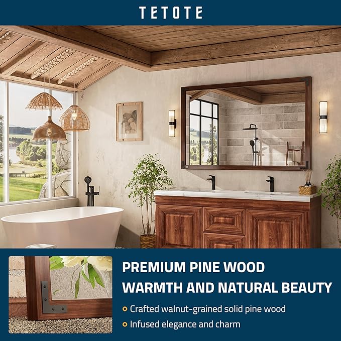 TETOTE 55 x 36 Walnut Wooden Mirror - Image 2