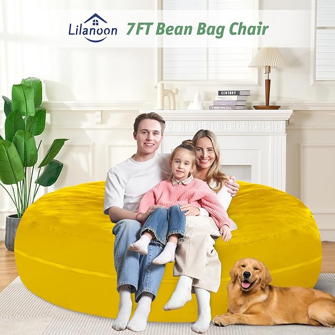 7FT Bean Bag Chair with Ultra Soft Velvet Cover Bean Bag Sofa with Memory Foam - Image 2