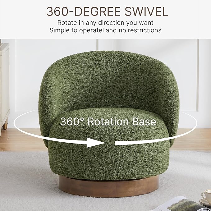 Swivel Accent Chair Round Barrel Armchair Upholstered Performance Fabric - Image 3