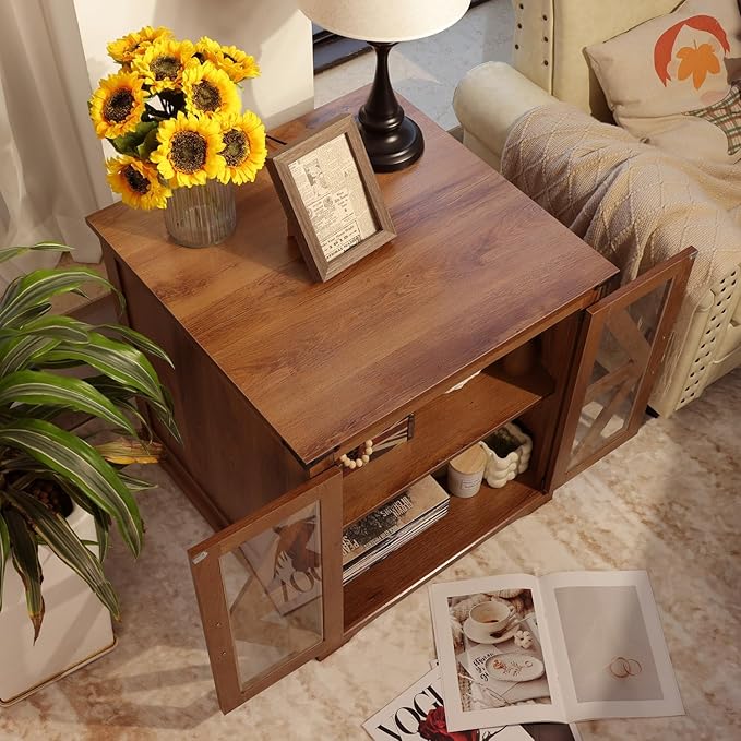 Farmhouse End Table, Rustic Square Sofa Beside Table - Image 3