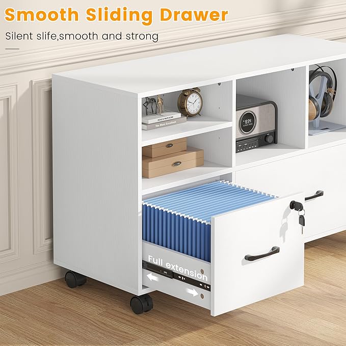 2 Drawer Wood Mobile Large Lateral File Cabinet - Image 4