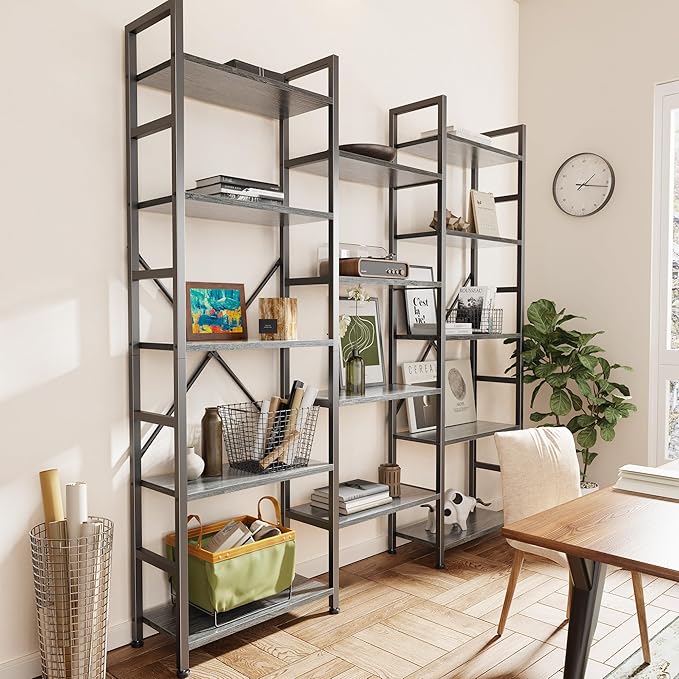 SUPERJARE Triple 5 Tier Bookshelf, Bookcase - Image 9