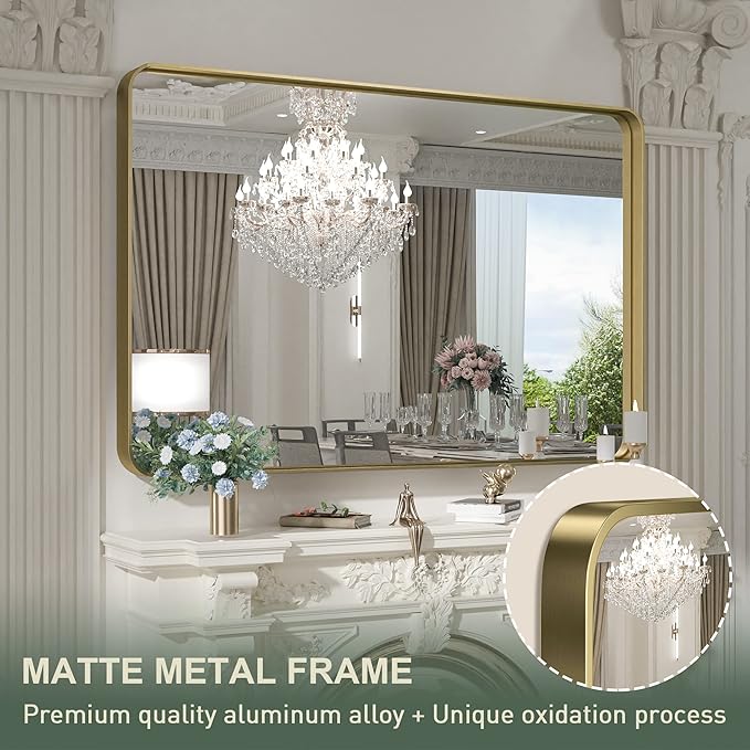 TokeShimi 48x36 Inch Brushed Gold Bathroom Vanity Mirror - Image 3