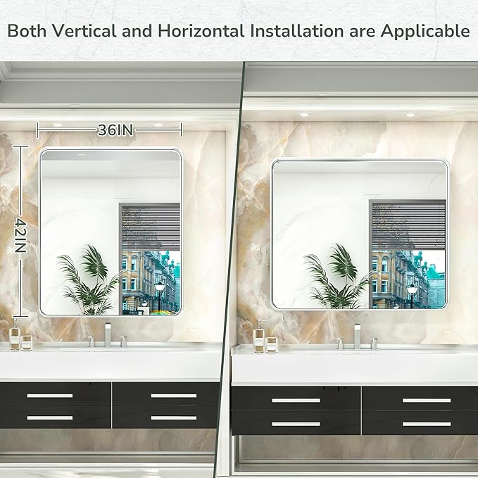 TokeShimi 42x36 Inch Brushed Silver Bathroom Mirror - Image 8
