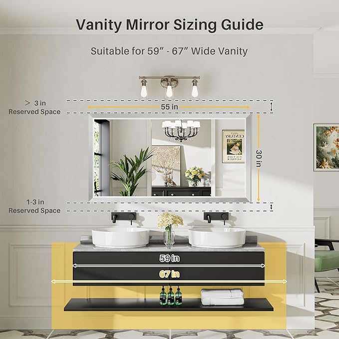 55x30 Inch Silver Bathroom Mirror - Image 2