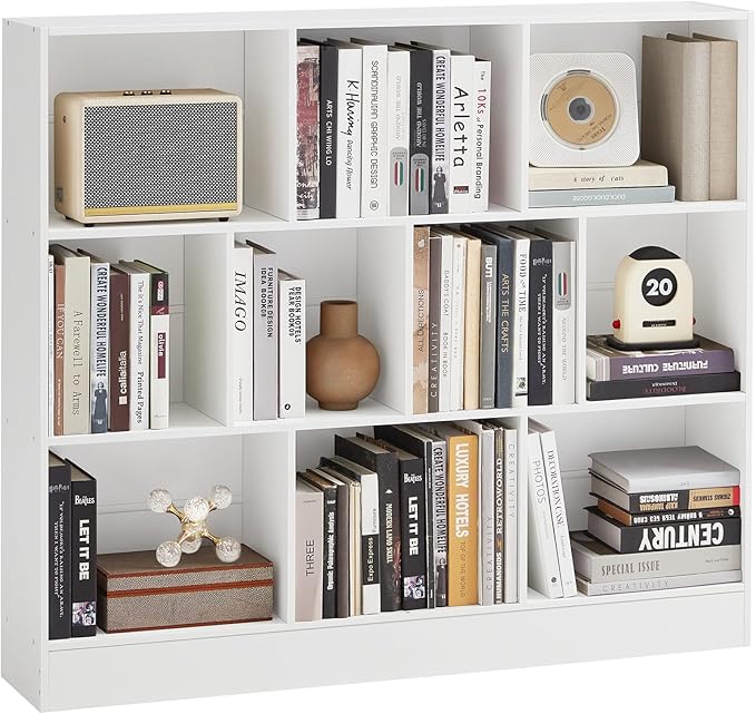 YAHARBO White 10 Cube Bookshelf, 3 Tier Modern Horizontal Bookcase, Wooden Low - Image 8