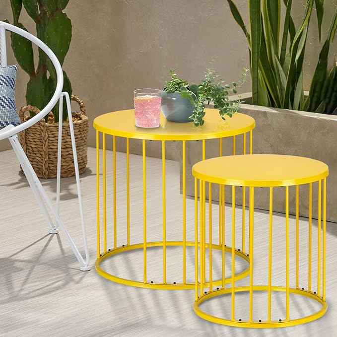 SUNNYPARK Outdoor Side Table Set of 2, Metal Circle Accent End Tables - Image 2