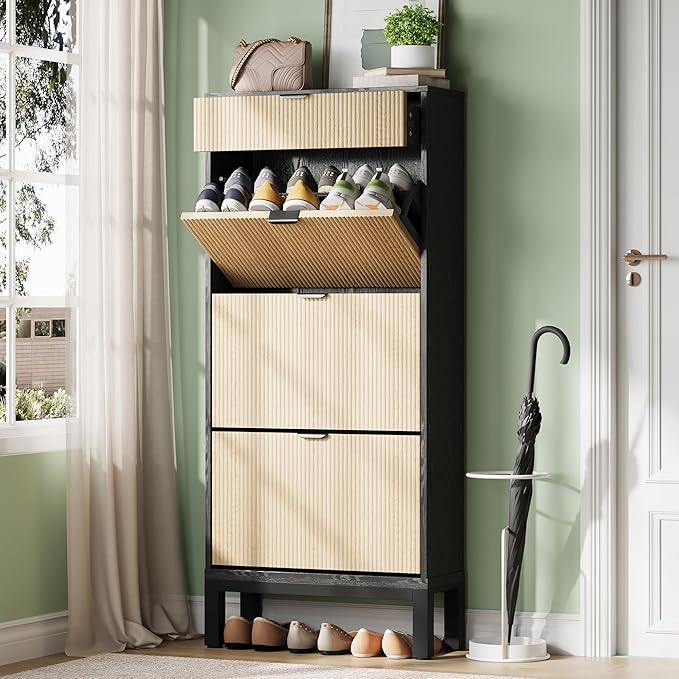 GarveeHome Shoe Cabinet with 3 Flip Doors & 1 Drawer, Entrance Wooden Shoe Rack by GarveeHome