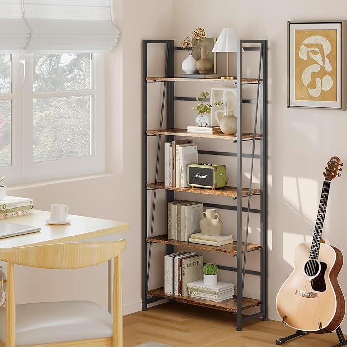 BHG Vintage Multifunctional Folding Bookshelf, No-Assembly Plant Stand Storage - Image 2