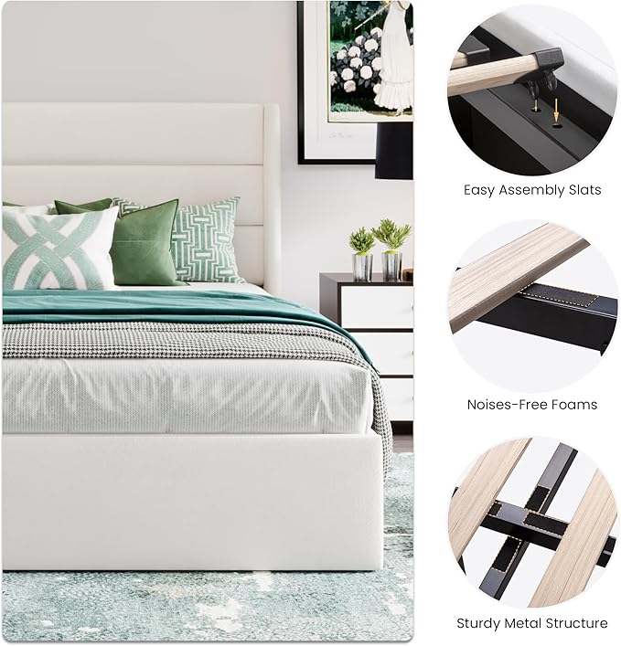 SHA CERLIN Full Size Lift Up Storage Bed/Velvet Upholstered/Modern Wingback - Image 8