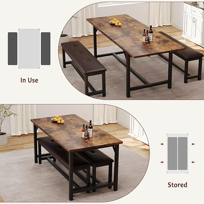 Dining Table Set for 4-6, 63“ Large Extendable Kitchen Table Set, Wood - Image 7