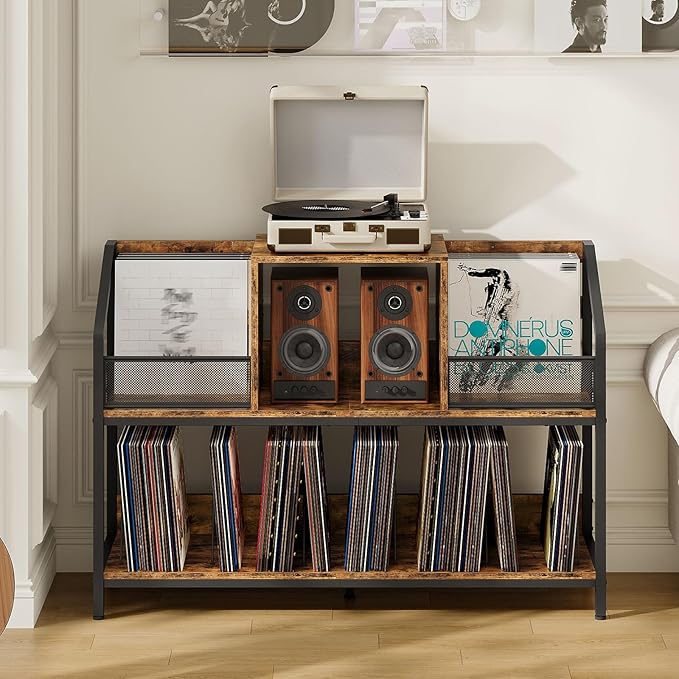 Large Record Player Table, Holds up to 400 Albums, Medieval Rustic Vinyl Record - Image 3