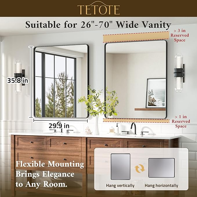 TETOTE Black Vanity Mirror 30 x 36 Inch Matte Metal Black Frame Mirror - Image 7
