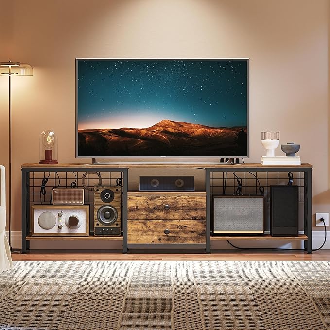 TV Stand with Power Outlet Up to 75 Inch, Entertainment Center with 2 Fabric by Yatiney