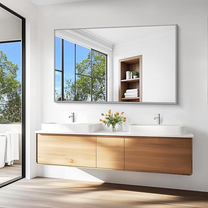 KOCUUY Large Silver Bathroom Mirror, 60x36 inch Rectangular Mirror - Image 8
