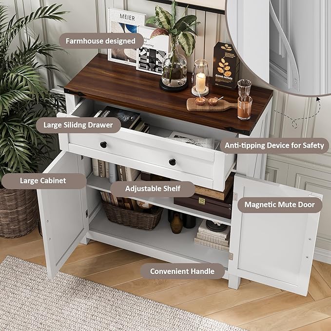 Farmhouse Storage Cabinet with 2 Doors, Freestanding Floor Storage Cabinets - Image 5