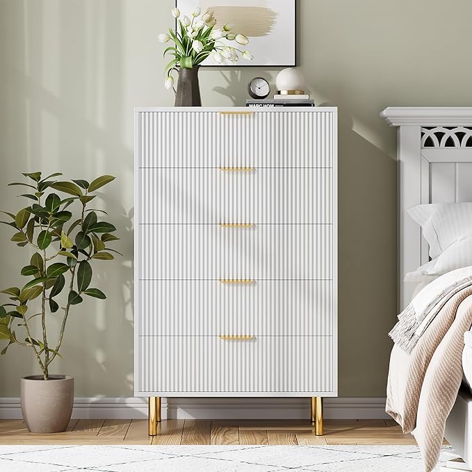 GarveeHome White Dresser, Modern 5 Drawer Dresser - Image 8